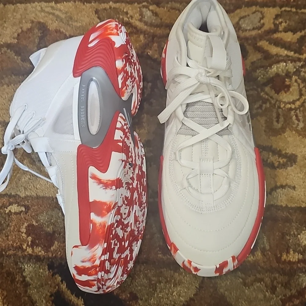 Adidas Exhibit Select White and Red High-Top Basketball Shoes - Picture 2 of 4